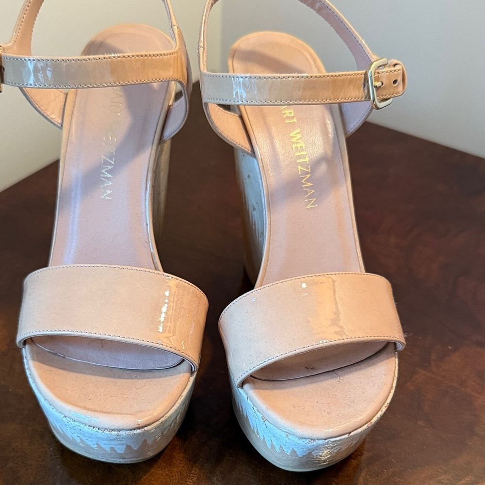 Stuart Weitzman Blush Patent Platform Sandals